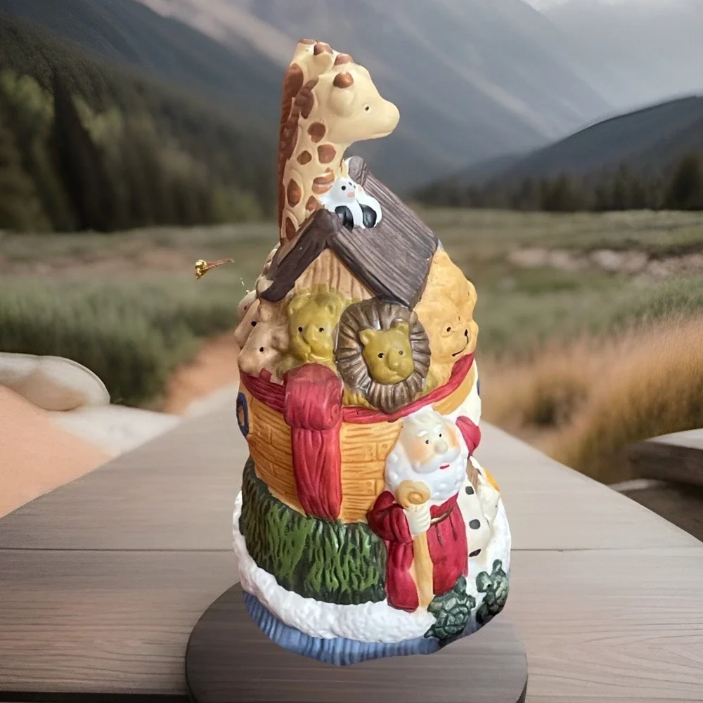 Noah's Ark Bell Christmas Holiday Ceramic Porcelain Decorative 5 1/2